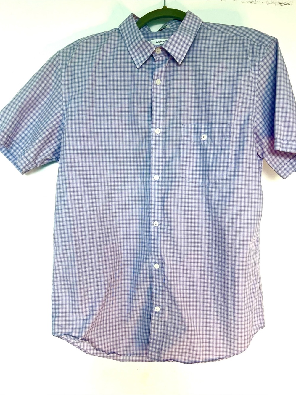 Calvin Klein Men’s M Lavender White Micro Plaid Cotton Shirt